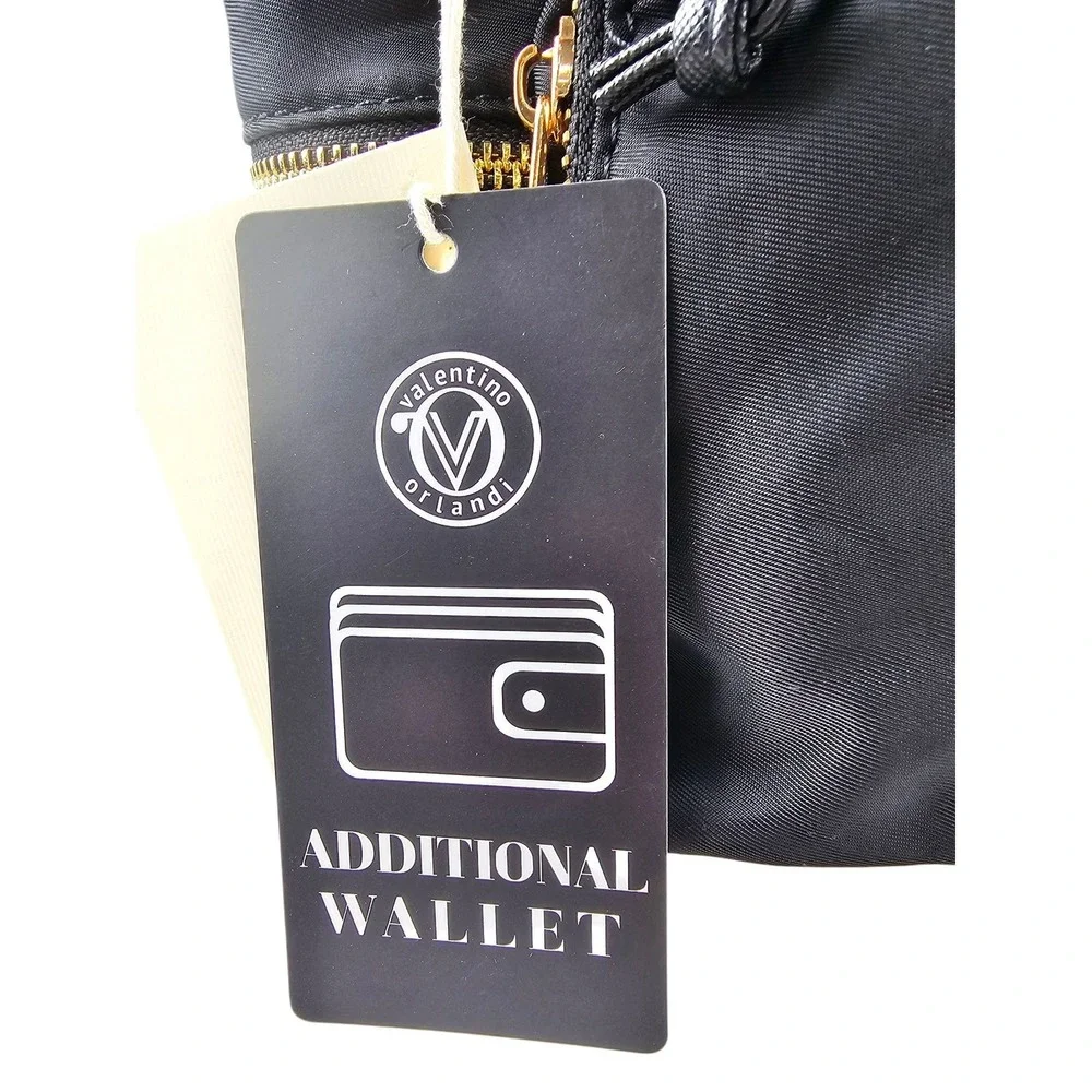 Valentino Orlandi‎ Black Nylon Backpack Gold Logo Rucksack with Wallet NEW